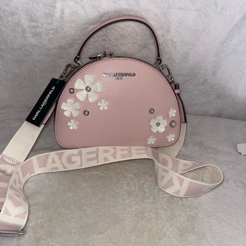 NWT Karl Lagerfeld Paris Maybelle Pink Crossbody Bag with Floral Design
